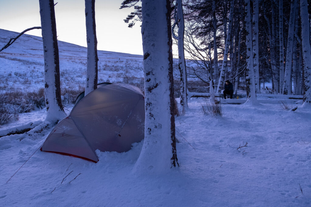 Snowy camping landscape