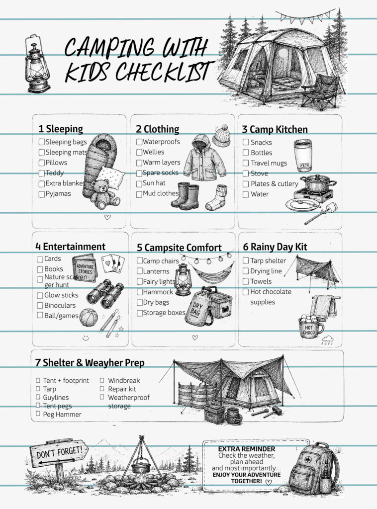 camping with kids checklist diagram