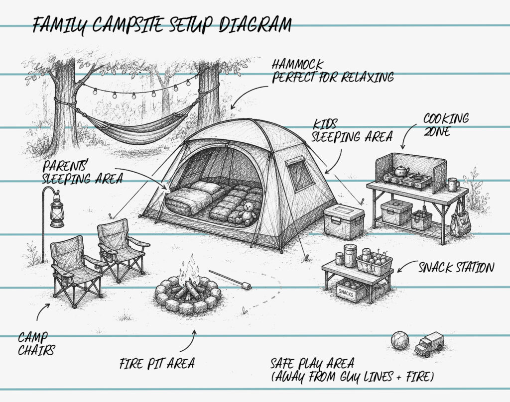 family campsite setup diagram