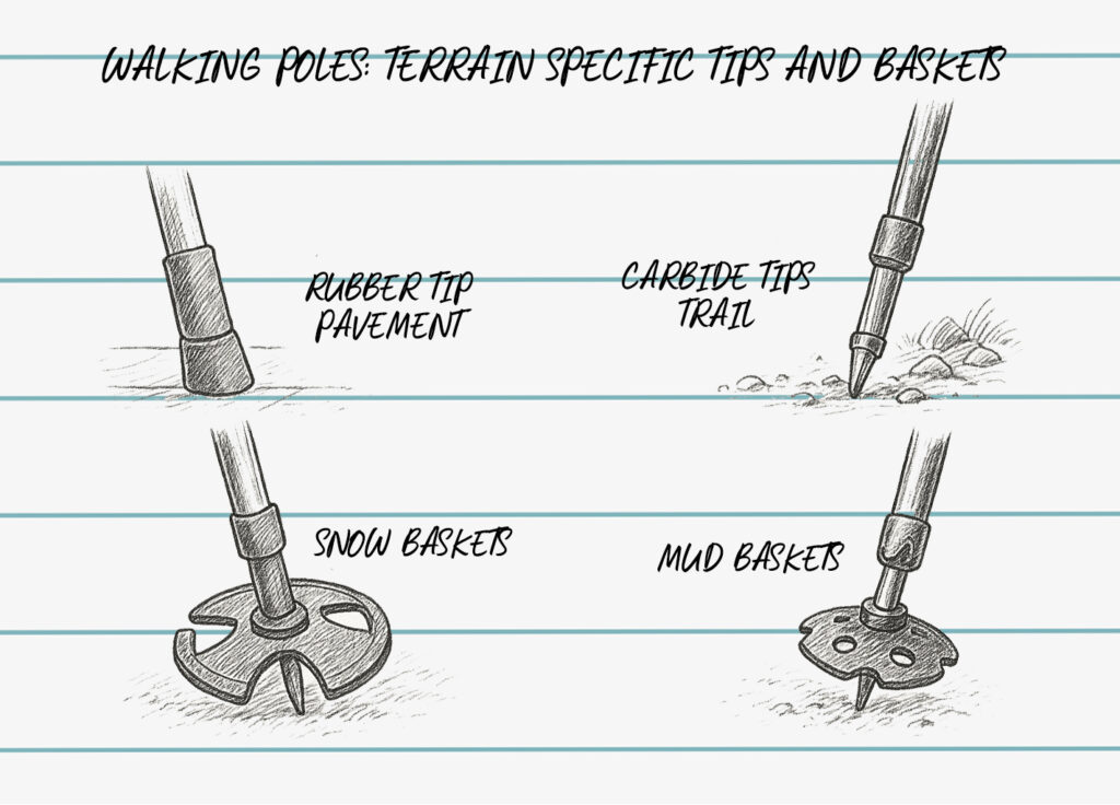walking poles tips and baskets