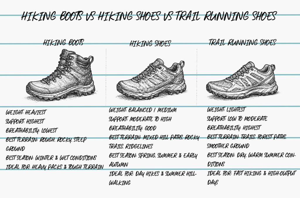 hiking boots vs hiking shoes vs trail running shoes