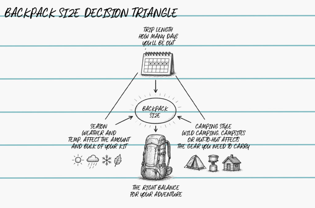 backpack size decision triangle