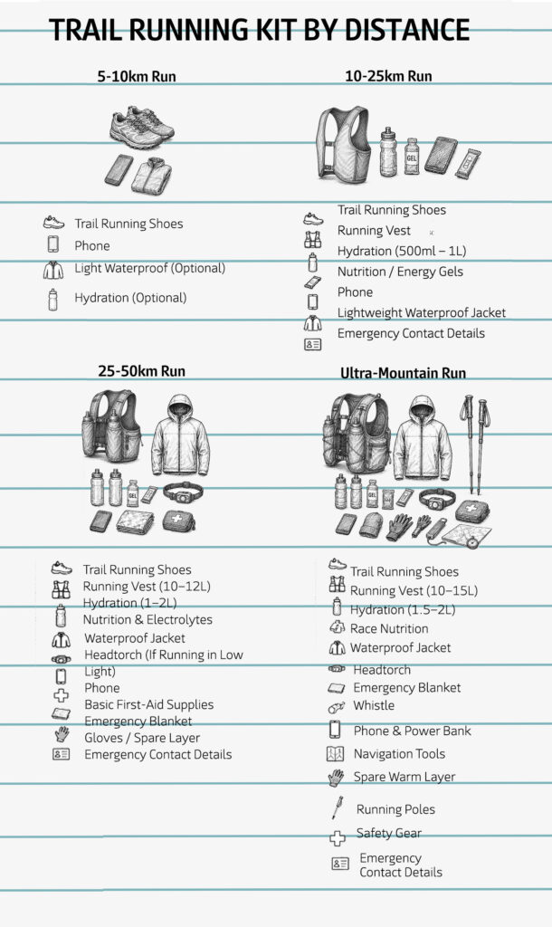 trail running kit by distance