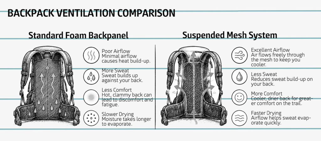 bacpack ventilation comparison for summer hiking