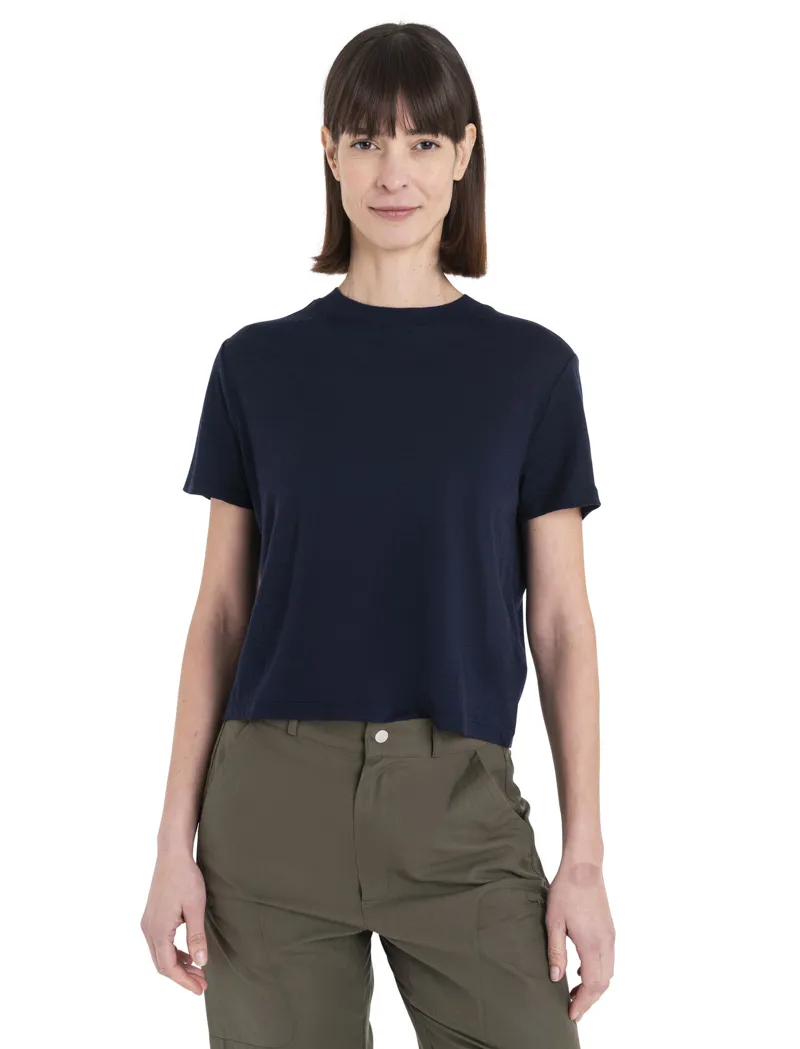 Icebreaker Women's Merino 150 Tech Lite SS Crop Tee Midnight Navy-1