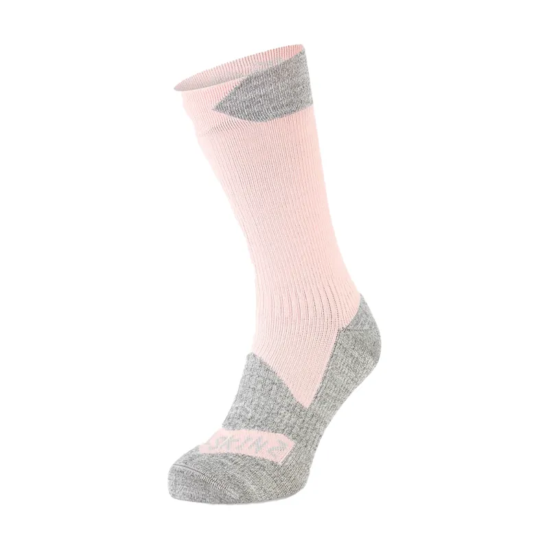 Sealskinz Raynham Waterproof All Weather Mid Length Sock Pink/ Light Grey