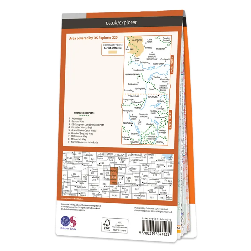 OS Explorer Map 220 Birmingham Walsall Solihull Redditch-1