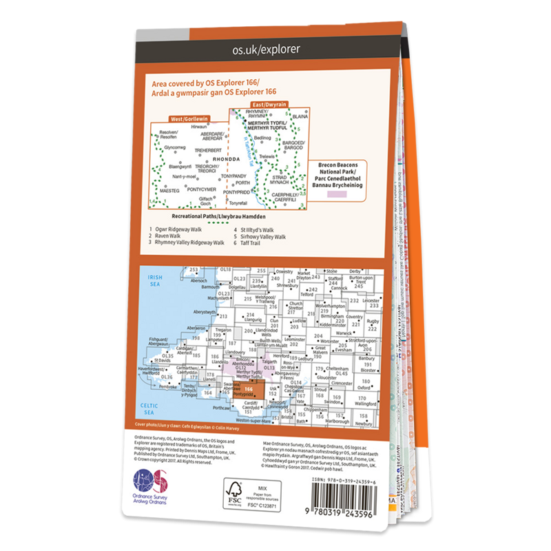 OS Explorer Map 166 Rhondda and Merthyr Tydfil-1