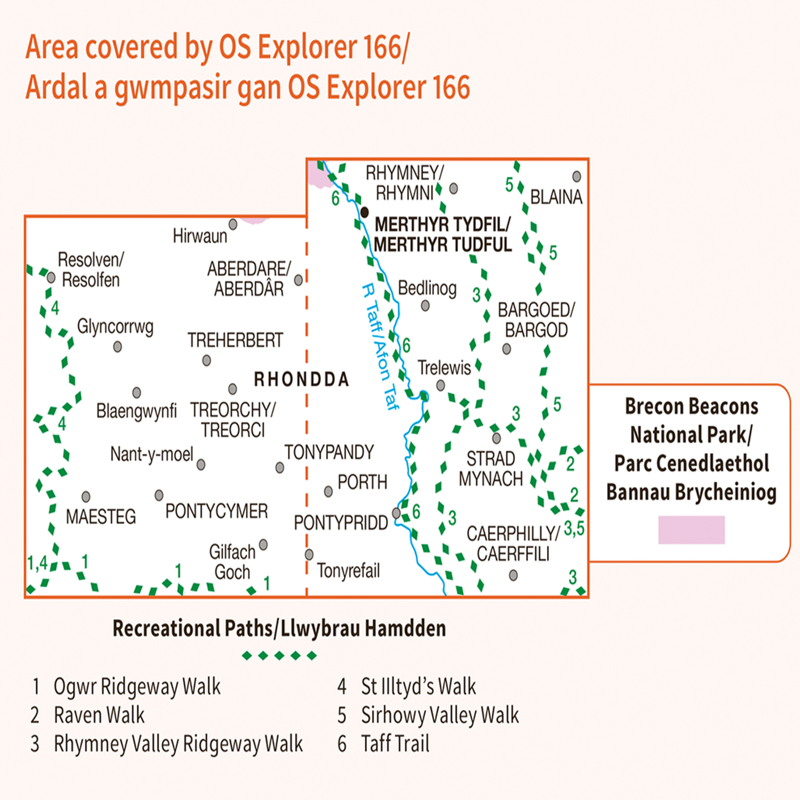 OS Explorer Map 166 Rhondda and Merthyr Tydfil-2