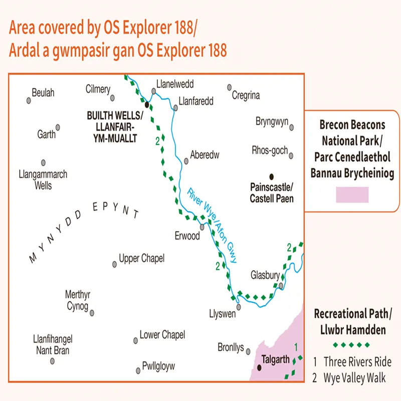 OS Explorer Map 188 Builth Wells Painscastle and Talgarth-2