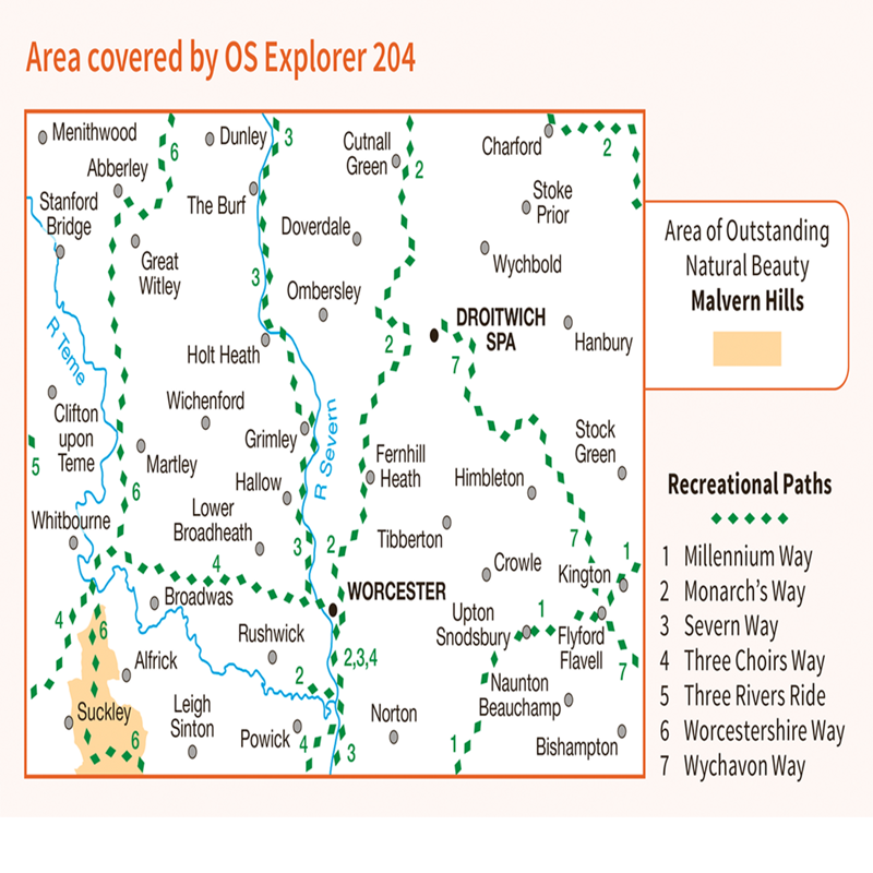 OS Explorer Map 204 Worcester and Droitwich Spa-2