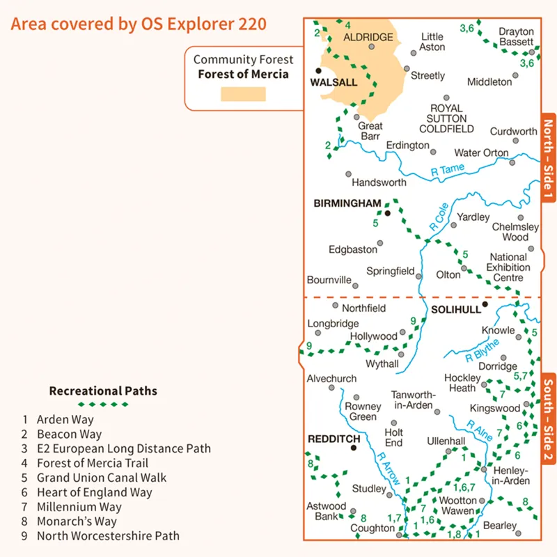 OS Explorer Map 220 Birmingham Walsall Solihull Redditch-2