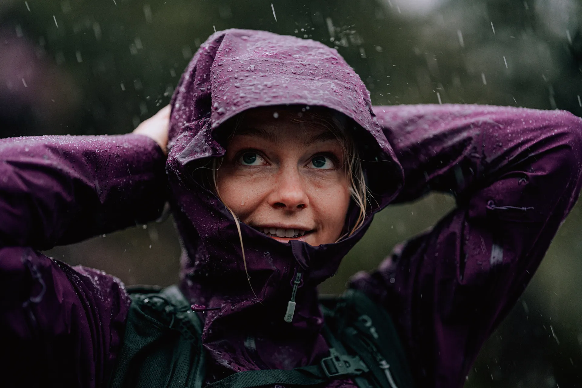 Water-resistant zip and ventilation detail on a waterproof jacket