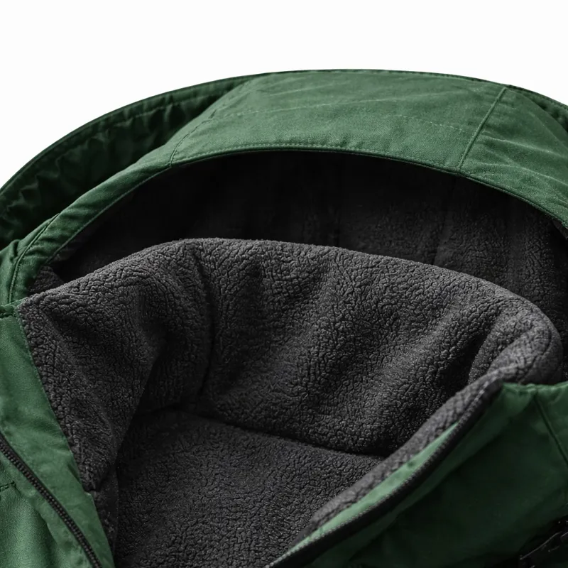 Soft lining such as jersey or microfleece inside a casual waterproof jacket