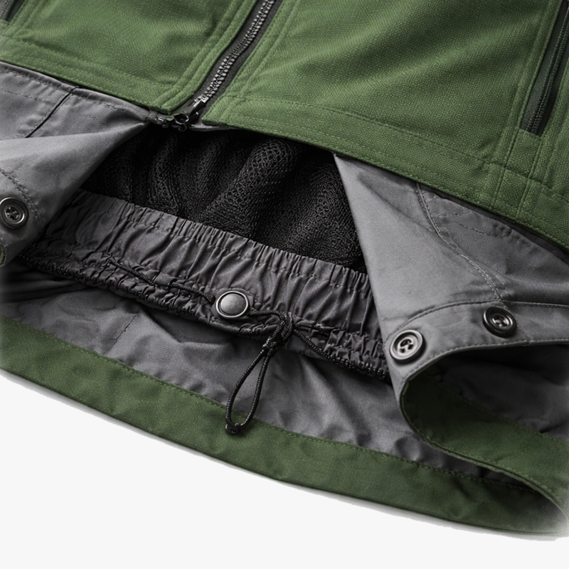 Snow-sealing features: powder skirt and wrist gaiters