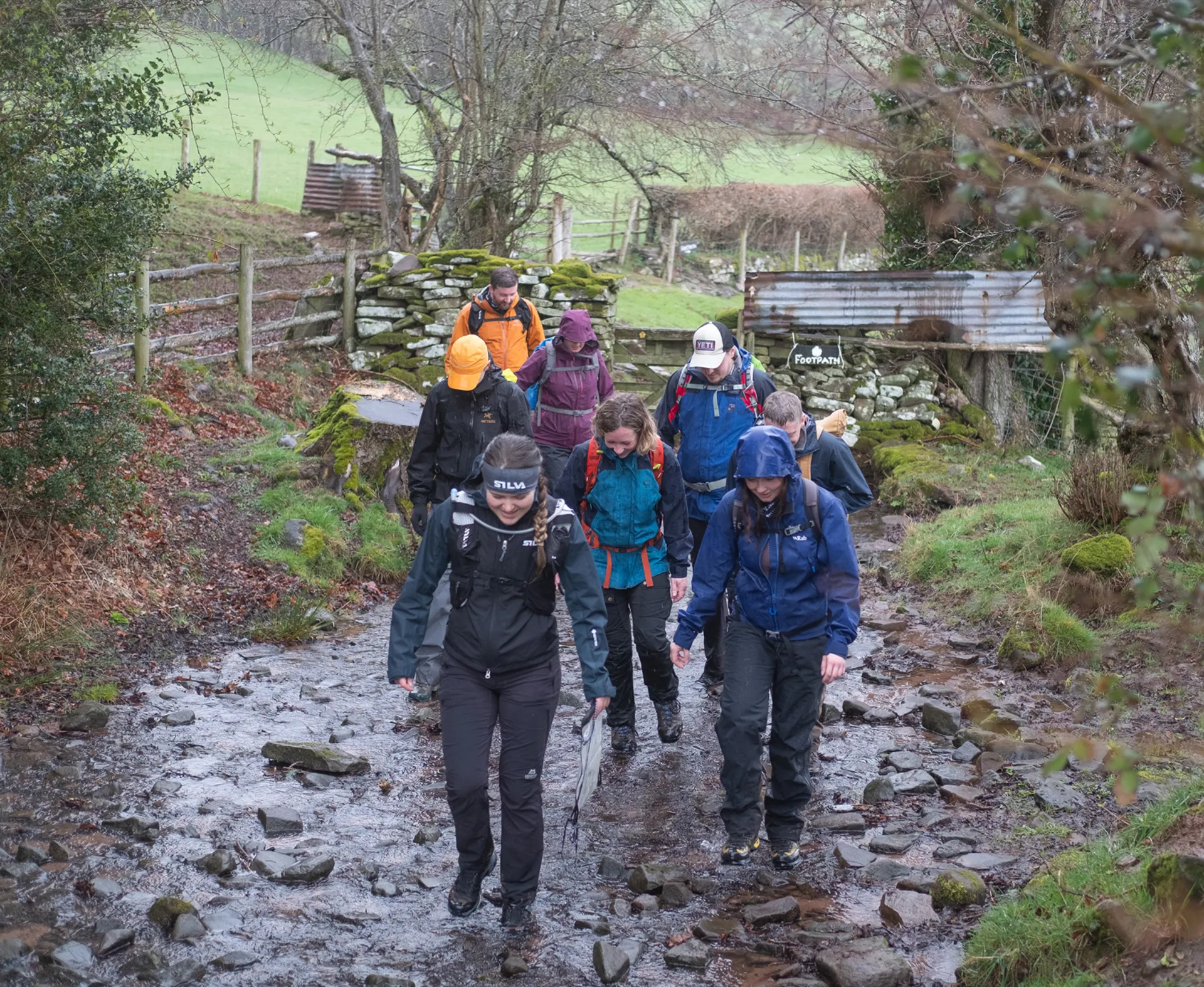Close-up of an adjustable hiking jacket hood and peak