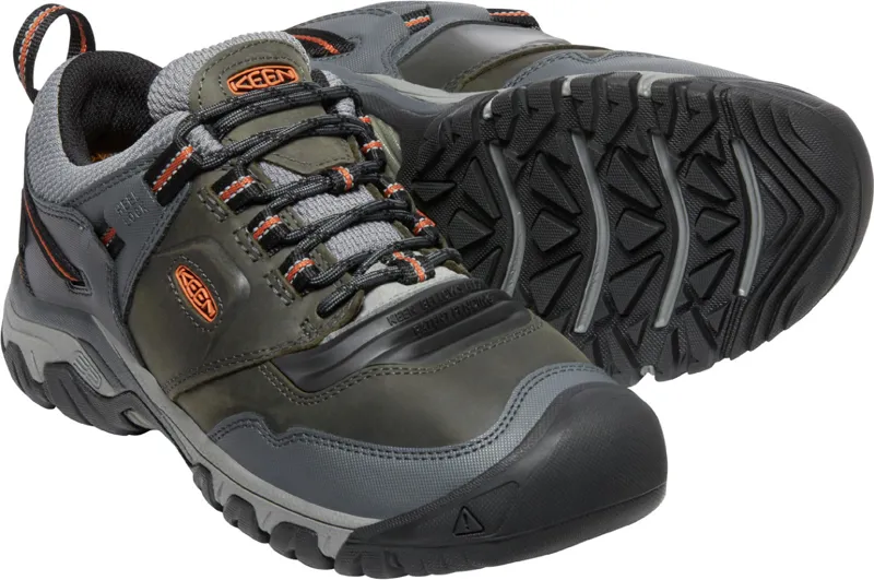 Keen Mens Ridge Flex Waterproof Shoes Steel Grey/Fossil Orange-5