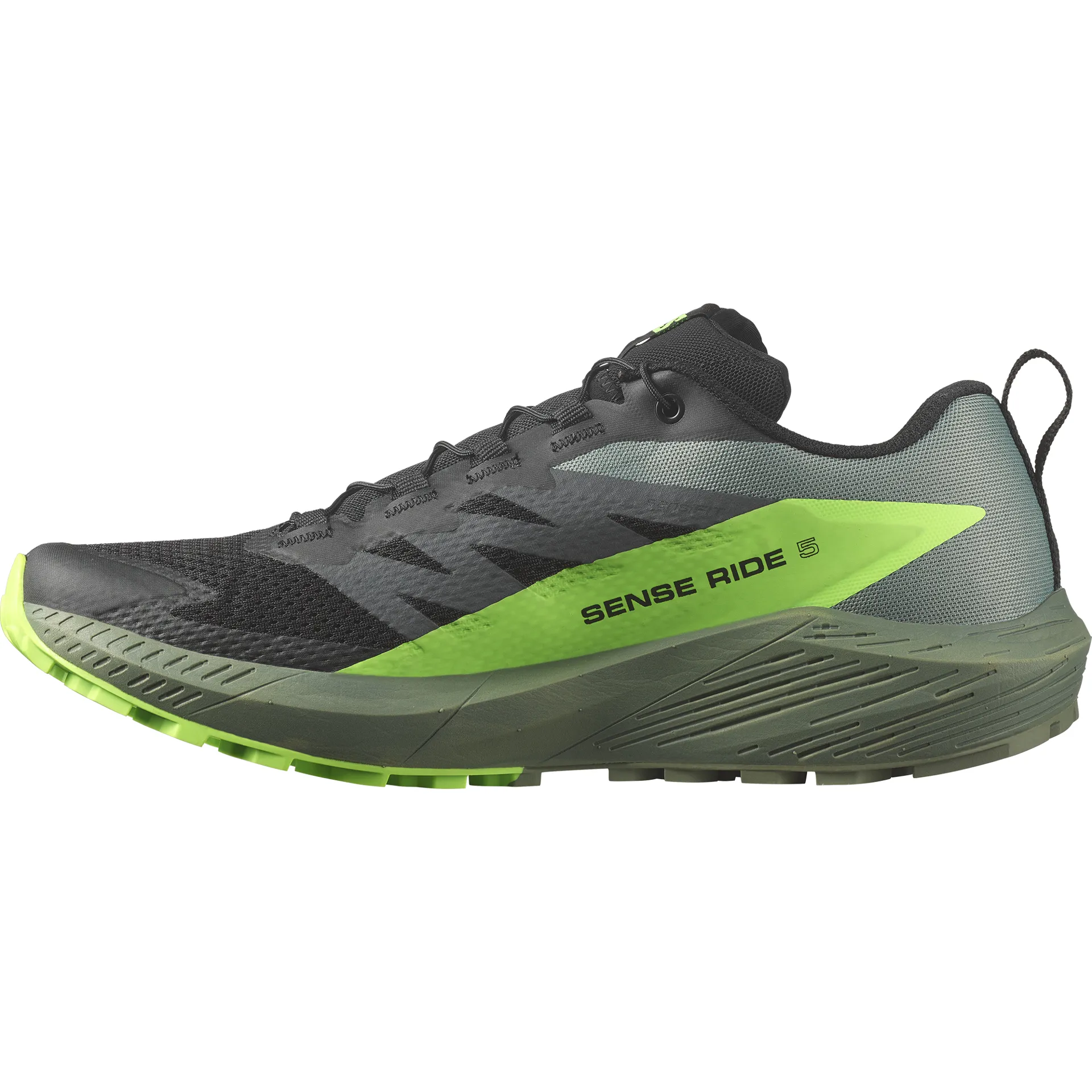 SALOMON SENSE RIDE 5 BLACK GREEN GRECKO  RUNNING SNEAKERS Men Size 12.5 NEW Salomon Mens Sense Ride 5 Black/Laurel Wreath/Green Gecko main image 3