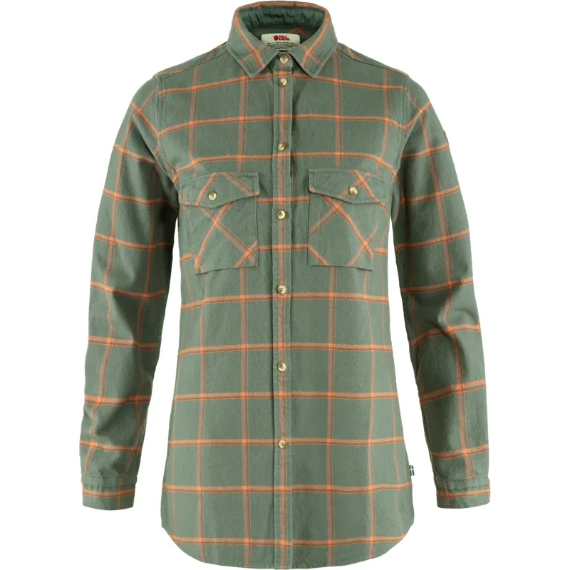 Fjallraven Womens Ovik Twill Shirt Long Sleeve Patina Green/Desert Brown