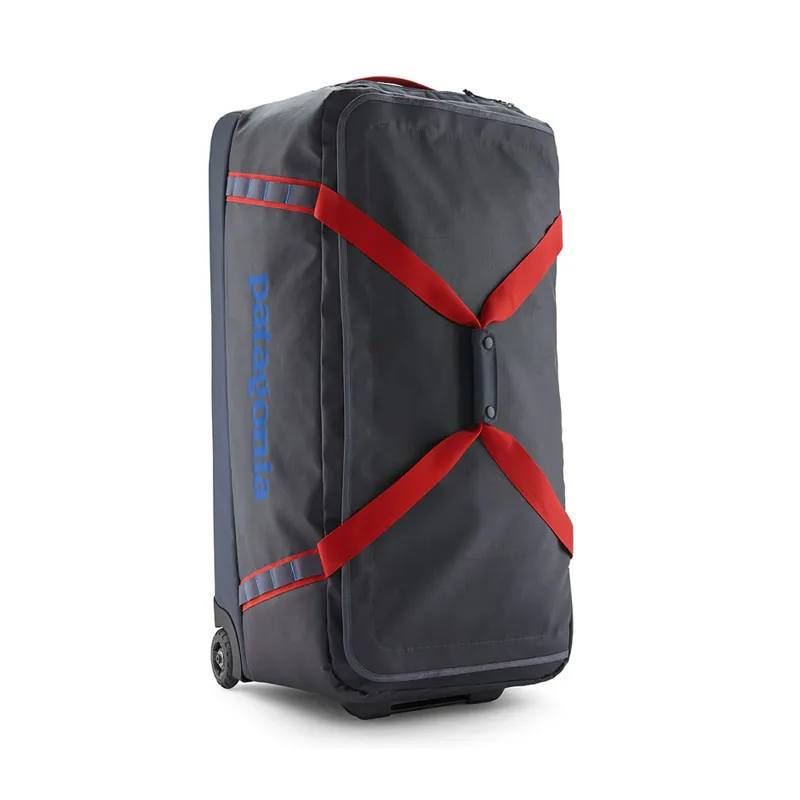 Patagonia Black Hole Wheeled Duffel 100L Smolder Blue w/Amanita Red