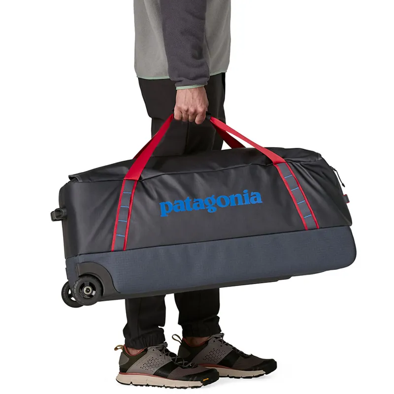 Patagonia Black Hole Wheeled Duffel 100L Smolder Blue w/Amanita Red-3