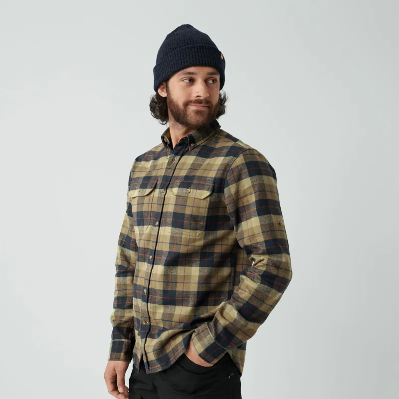 Fjallraven Mens Singi Heavy Flannel Autumn Leaf/Dark Navy-4