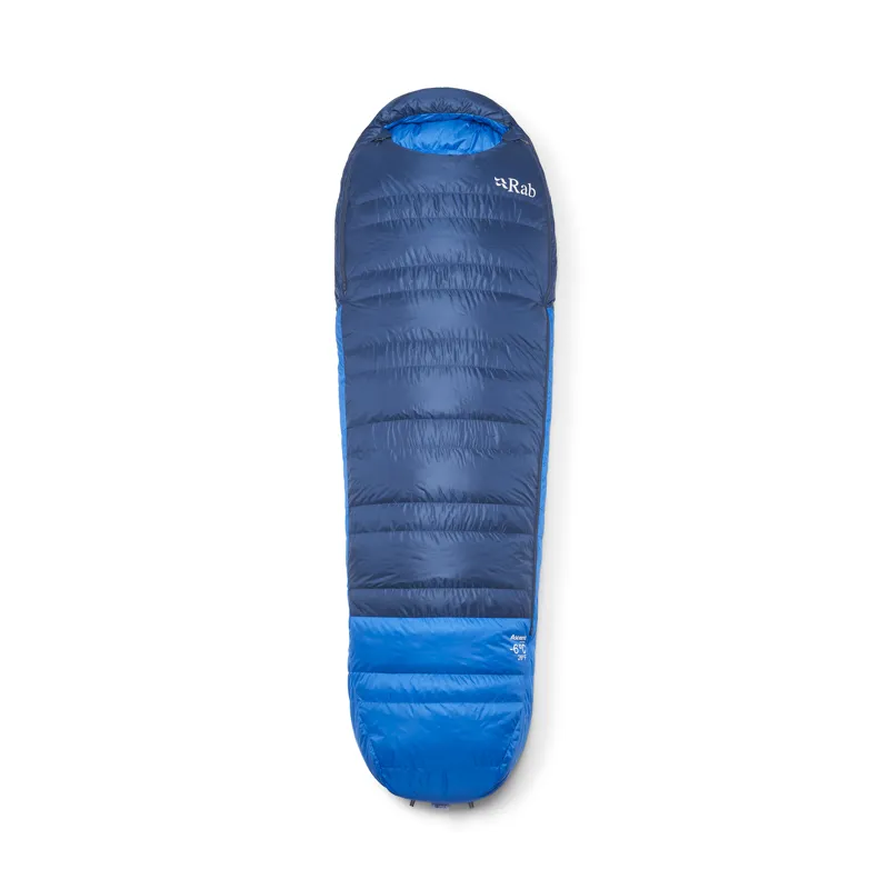 Rab Men's Ascent -6C / 20F Sleeping Bag - Long Wide - Left Zip Tempest Blue/ Maya Blue