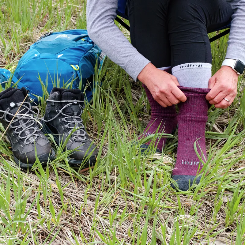 Injinji Women's Liner plus Hiker Toe Socks Maroon Heather Grey-5