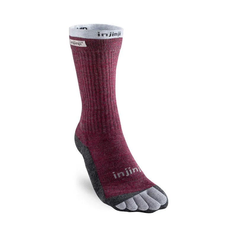 Injinji Women's Liner plus Hiker Toe Socks Maroon Heather Grey