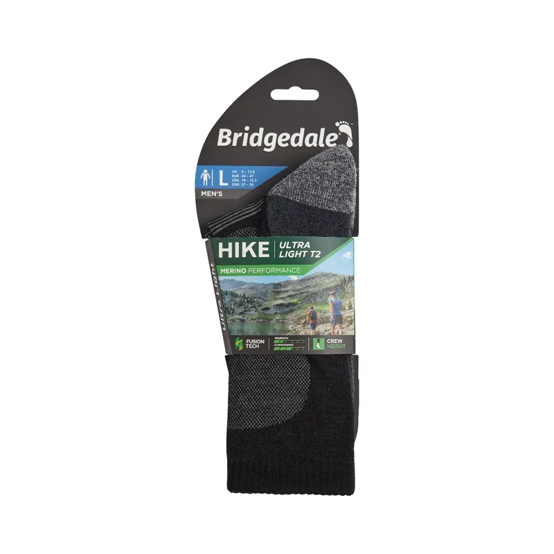 Bridgedale Men's Hike Ultra Light Merino Performance Crew Socks Black-2