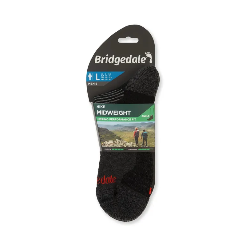 Bridgedale Men's Hike Midweight Merino Performance Ankle Socks Graphite-2