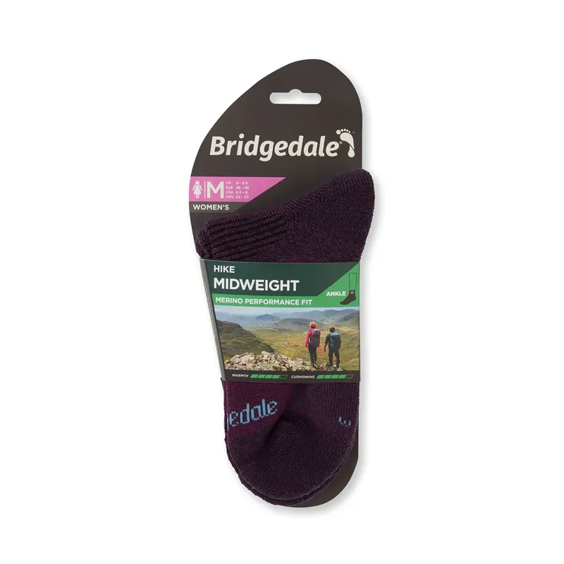 Bridgedale Women's Hike Midweight Merino Performance Ankle Socks Dark Purple-2