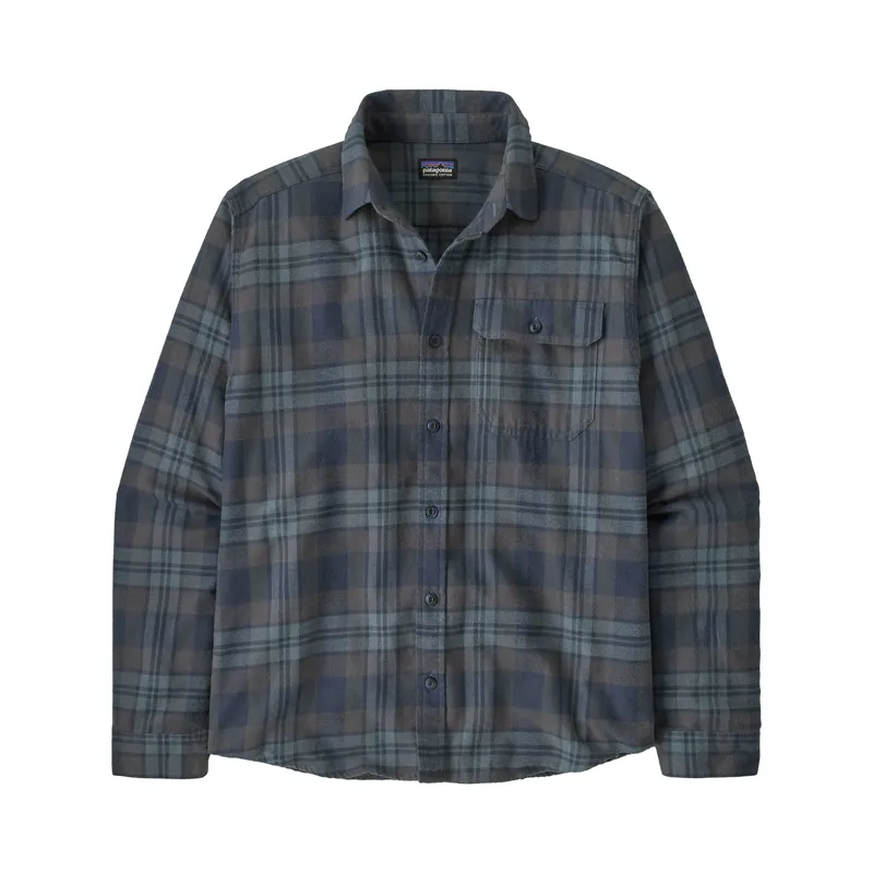 Patagonia Men's L/S LW Fjord Flannel Shirt Paw Smolder Blue