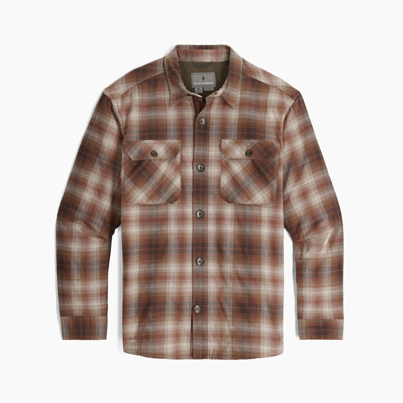 Royal Robbins Men's Snowcap Lined Flannel LS Seal Brown Tioga Pld