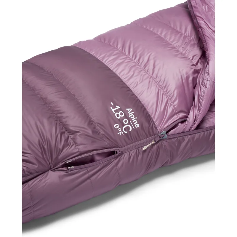 Rab Women's Alpine -18C / 0F Sleeping Bag - Regular- Left Zip Iris/ Dark Iris-11