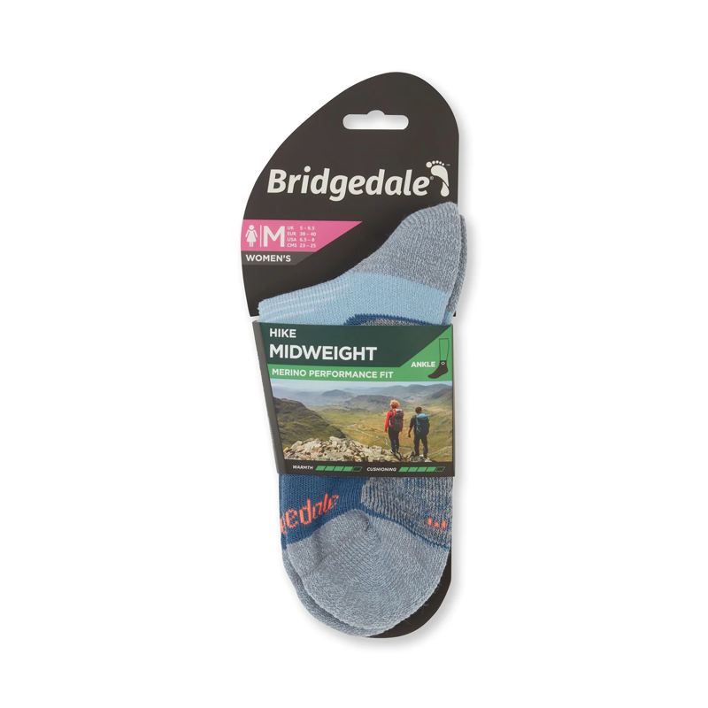 Bridgedale Women's Hike Midweight Merino Performance Ankle Socks Blue-2
