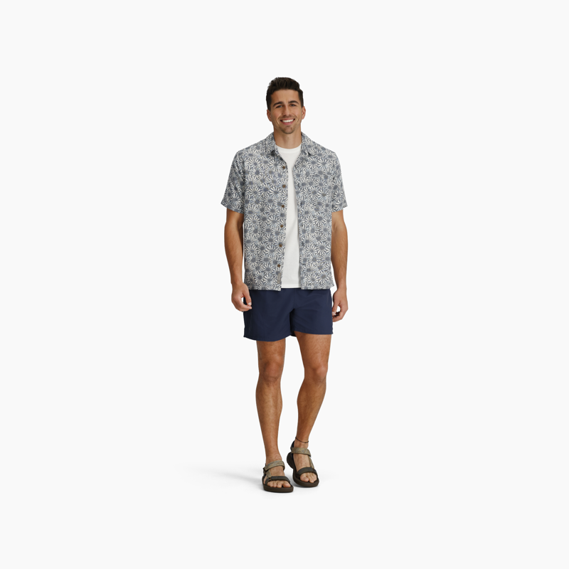 Royal Robbins Men's Camino Pucker SS Shirt Deep Blue Caledonia Pattern-2