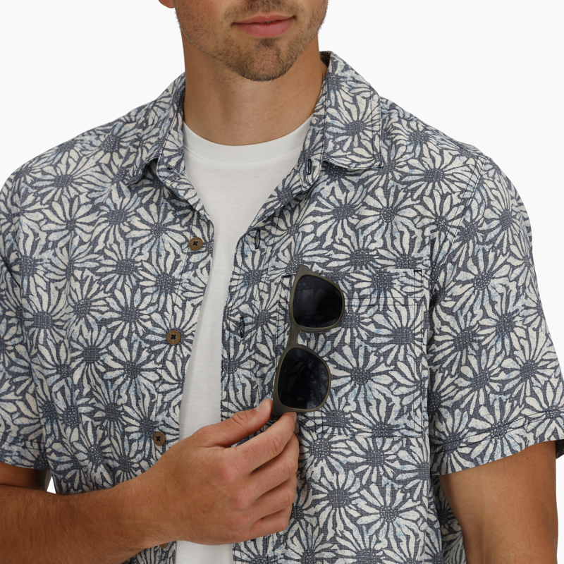 Royal Robbins Men's Camino Pucker SS Shirt Deep Blue Caledonia Pattern-5