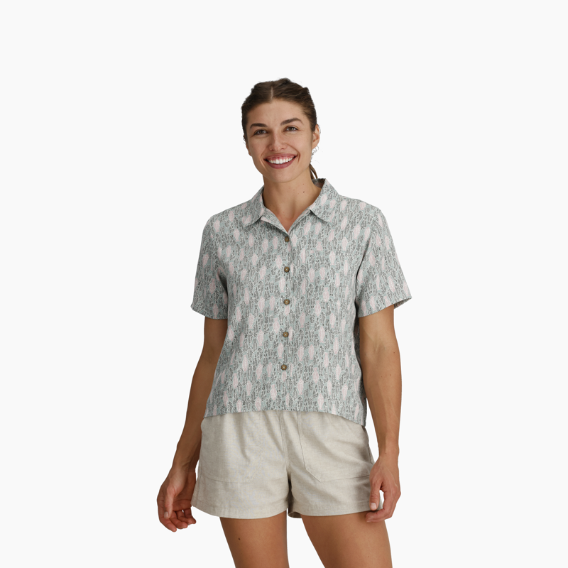 Royal Robbins Women's Camino Pucker SS Shirt Sage Fish Pattern-1