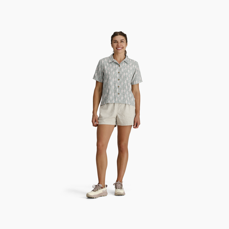 Royal Robbins Women's Camino Pucker SS Shirt Sage Fish Pattern-2