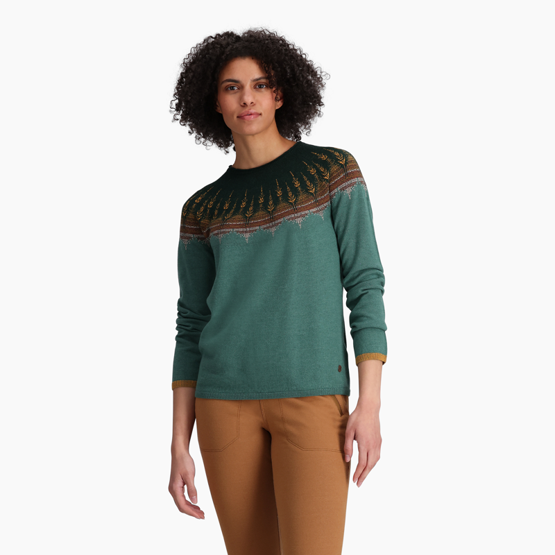Royal Robbins Women's Westlands Fairisle Crew Sea Pine Muir-1