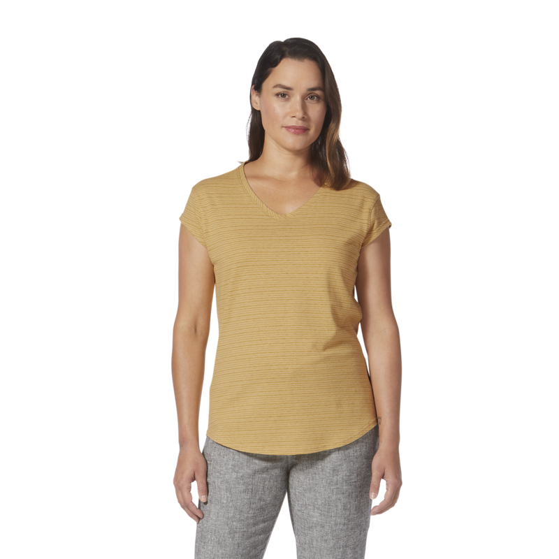 Royal Robbins Womens Vacationer V-Neck SS T-Shirt Beach Stripe-1