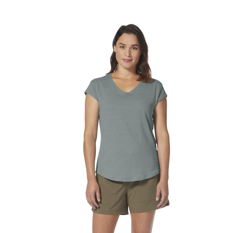 Royal Robbins Womens Vacationer V-Neck SS T-Shirt Light Slate-1