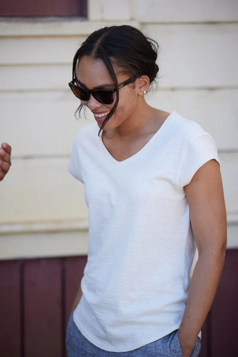 Royal Robbins Womens Vacationer V-Neck SS T-Shirt Beach Stripe-4