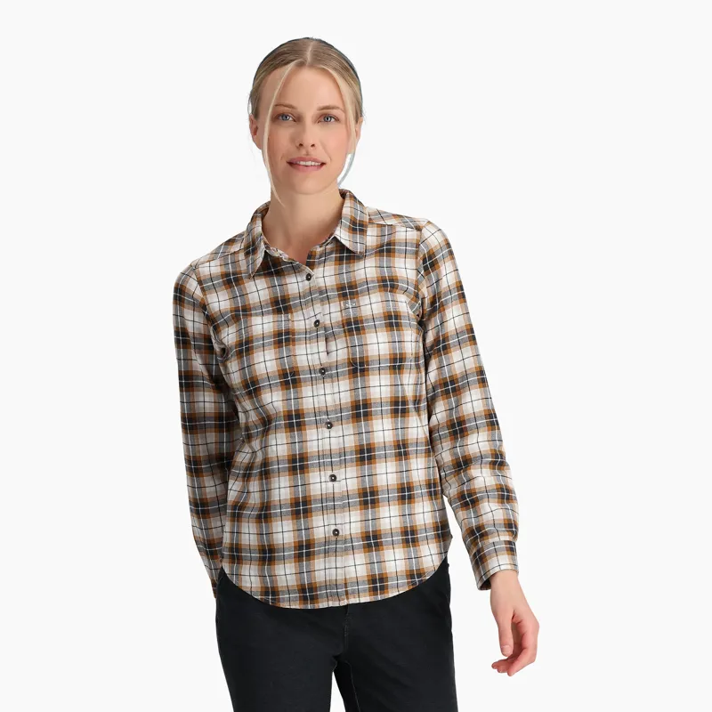 Royal Robbins Women's Lieback Flannel LS Shirt Ivory/Wildwood Plaid-1