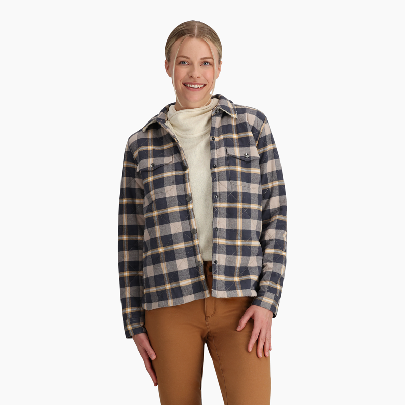 Royal Robbins Women's Snowcap Lined Flannel LS Charcoal/Pinecrest Pld-1
