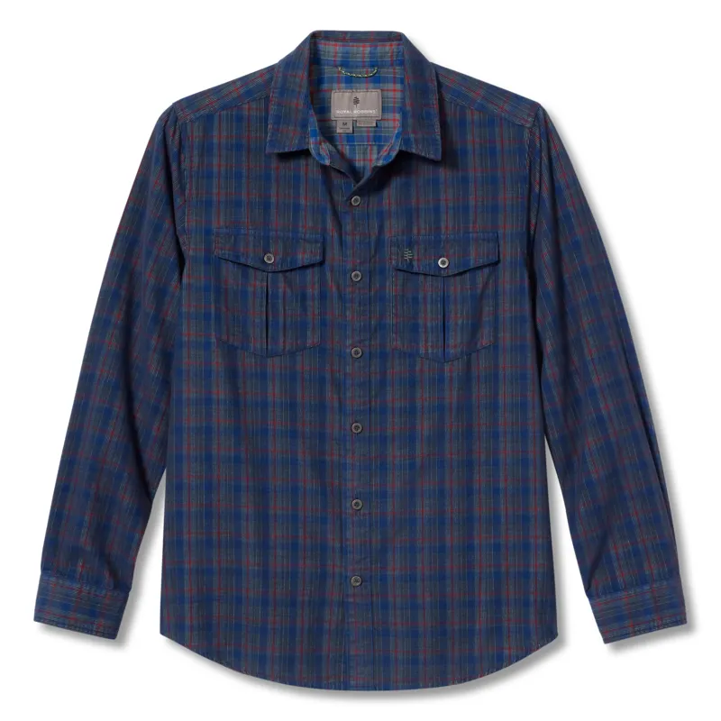 Royal Robbins Mens Covert Cord LS Shirt Fiddlehead/Salt Point Plaid