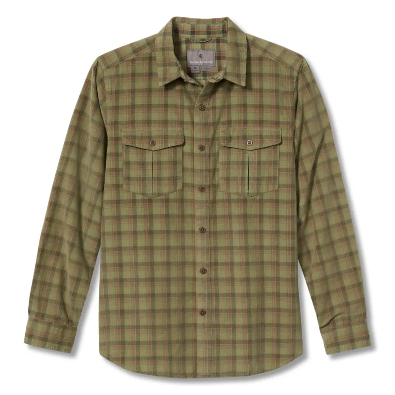 Royal Robbins Mens Covert Cord LS Shirt Fiddlehead/Salt Point Plaid