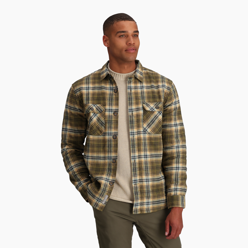 Royal Robbins Men's Snowcap Lined Flannel LS Dark Olive/Rush Creek Pld-2