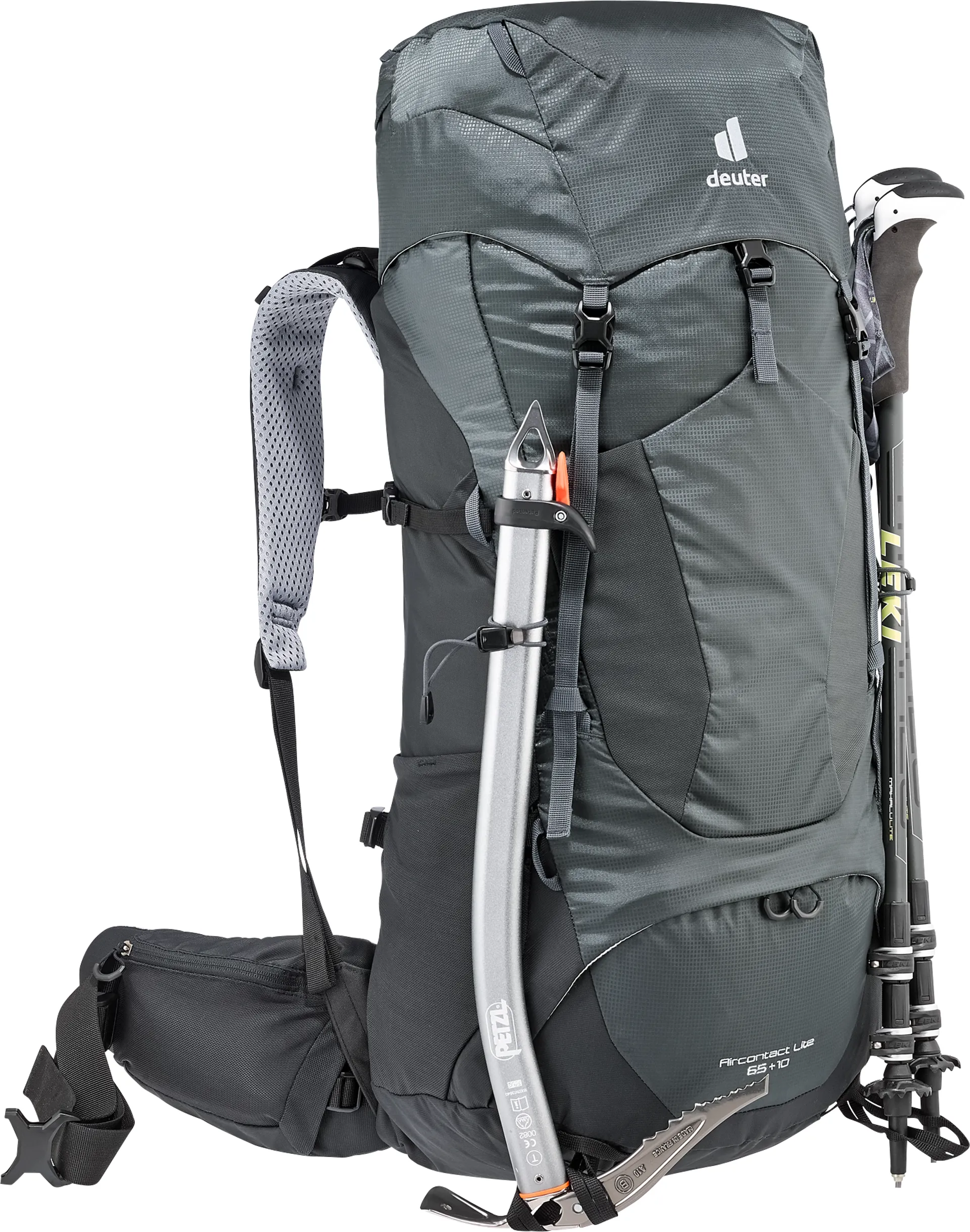 deuter aircontact lite 40 10 backpack black graphite plus ergonomic ActiveFit shoulder straps and an adjustable sternum strap Aircontact Lite 40 + 10